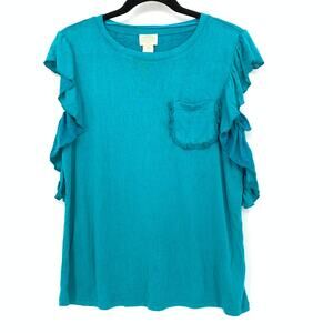 Telluride Clothing Company Ruffled Sleeve T-Shirt Womens Sz Medium Blue